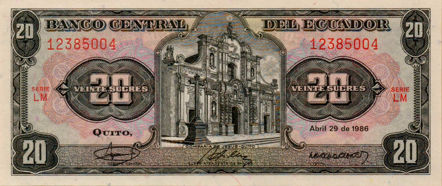 Ecuador 20 1986 UNC 121/a1986-LM2